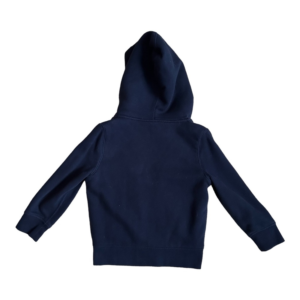 GAP Kid’s Hooded Sherpa Lined Classic Logo Zip-Up Sweatshirt in Navy/Gray/Cream - Picture 2 of 2